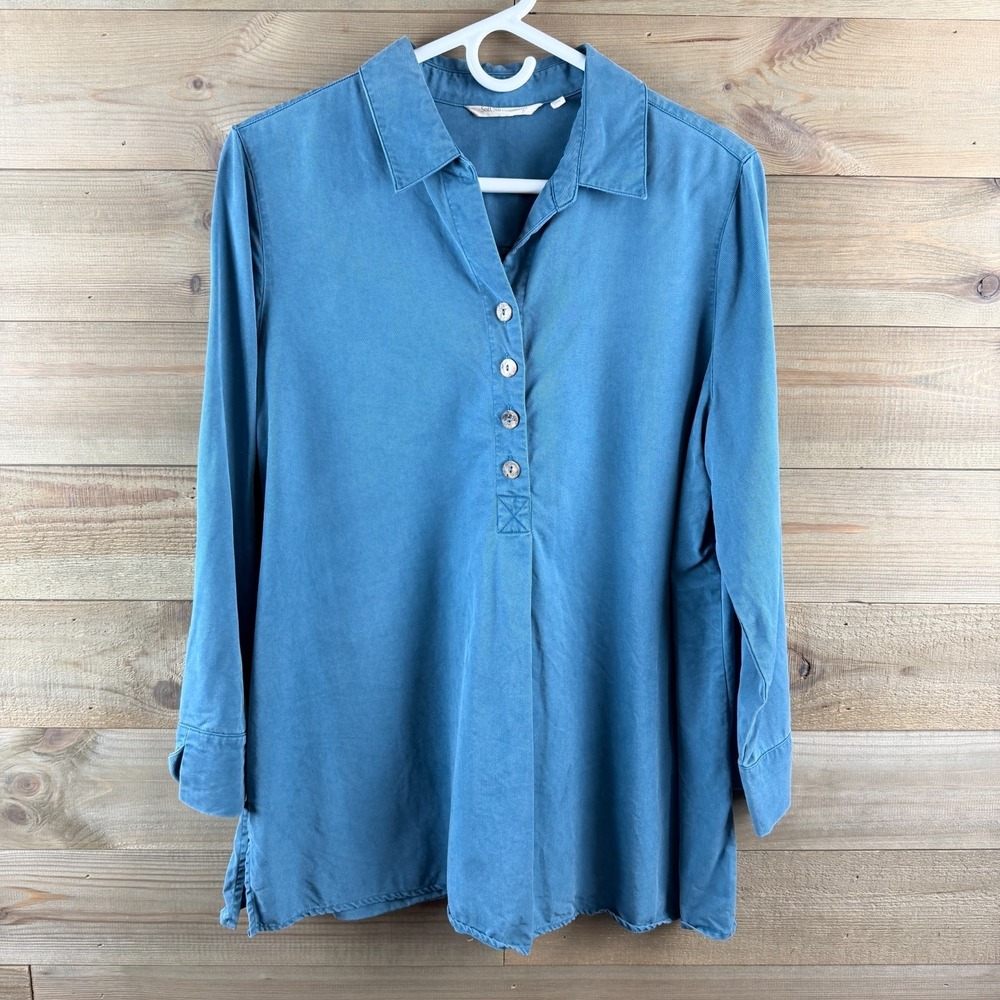 Soft Surroundings Womens Shirt 3/4 Sleeve Vneck Henley Button Back Tunic Large